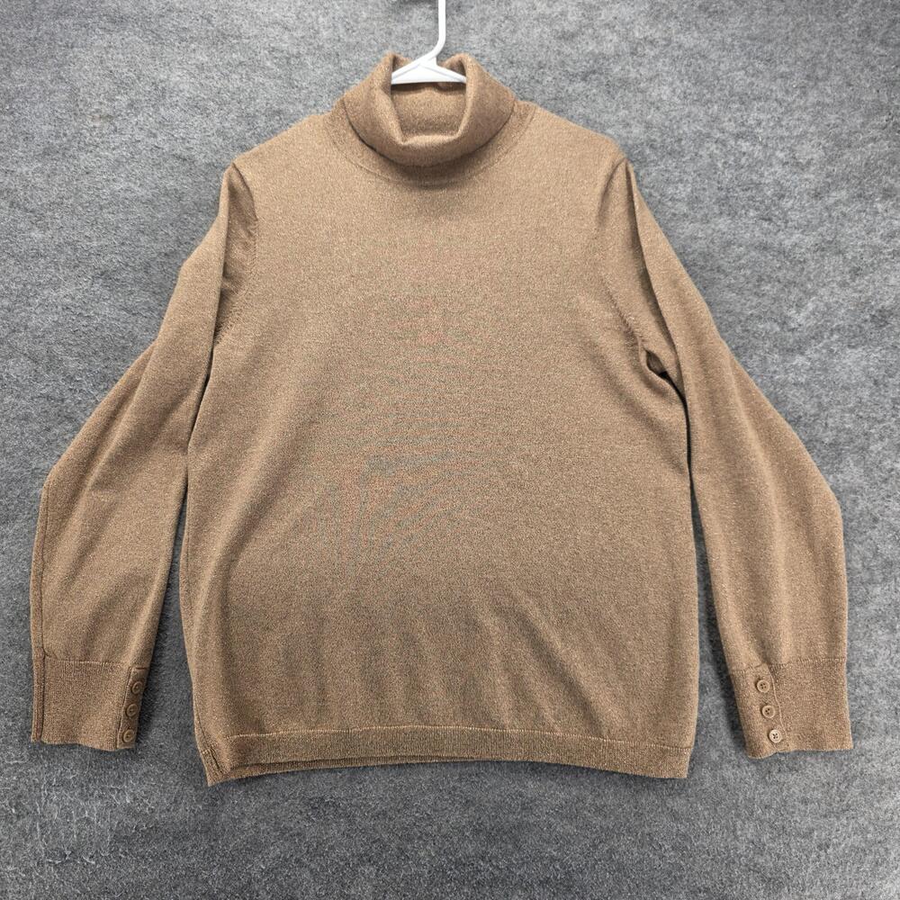 Talbots Sweater Pullover Womens L Beige Turtleneck Tight-Knit Button Cuff